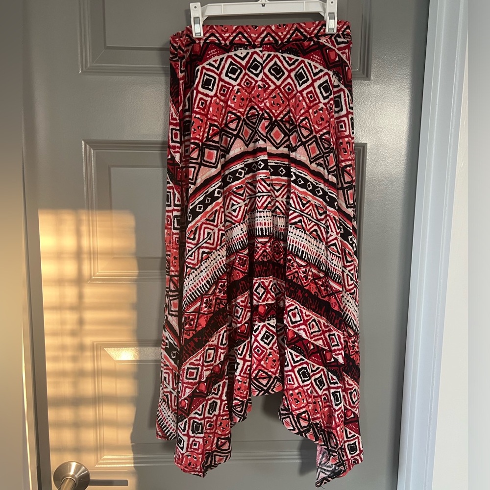 Bobeau coral boho hippie tribal print high low skirt size  small